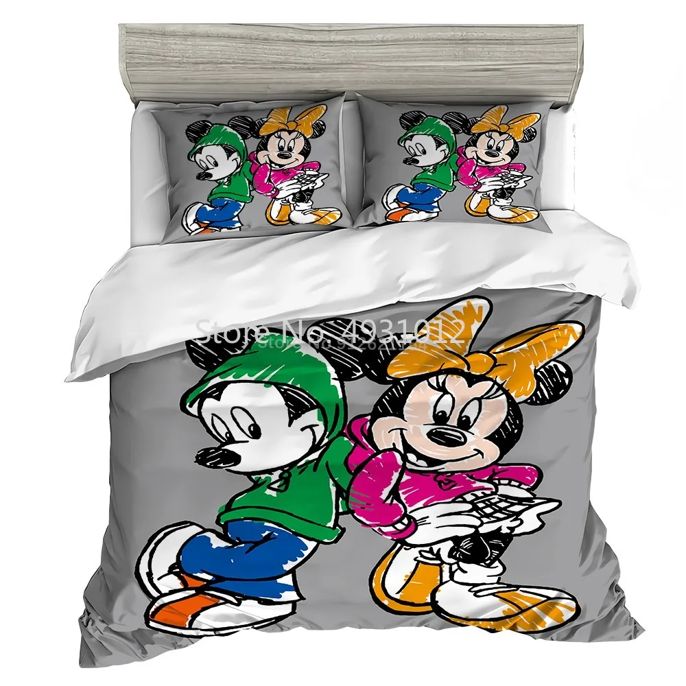 Disney Green Blue Mickey Minnie Mouse Bedding Set Twin Queen King Size Duvet Cover Comforter Cover Pillowcases Year Gift