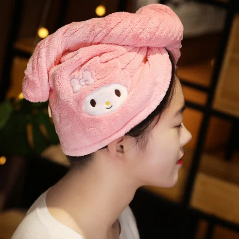 Kawaii Sanrio Plush Hello Kitty Cinnamoroll My Melody Kuromi Cartoon Cute Girl Dry Hair Cap Wrapped Towel Bath Cap Children Gift