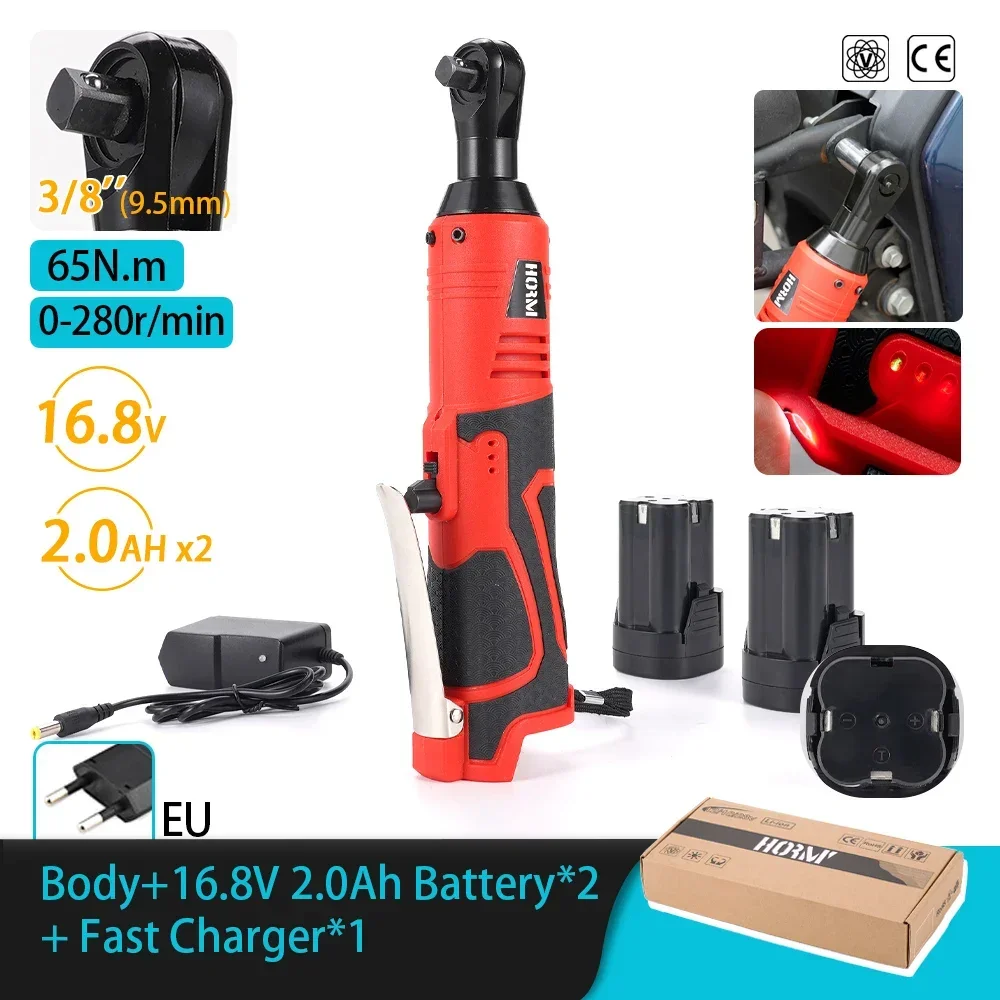 18V Cordless Electric Ratchet Wrench 3/8\'\' Right Angle 65N.m Impact Screwdriver Removal Screw Nut Repair Tool Lithium Battery