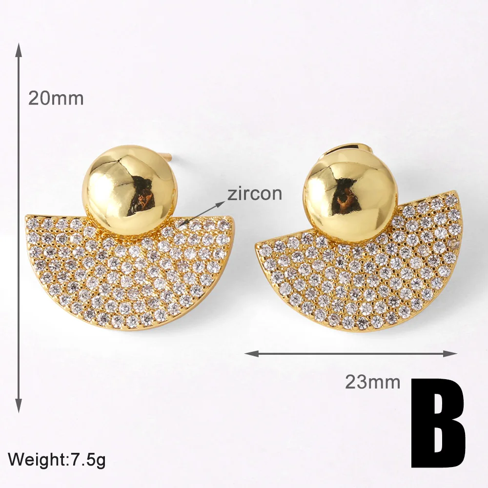 FLOLA Multicolor Crystal Heart Stud Earrings for Women Gold Plated Ball Semicircle Ear Studs Rainbow Jewelry ersa348