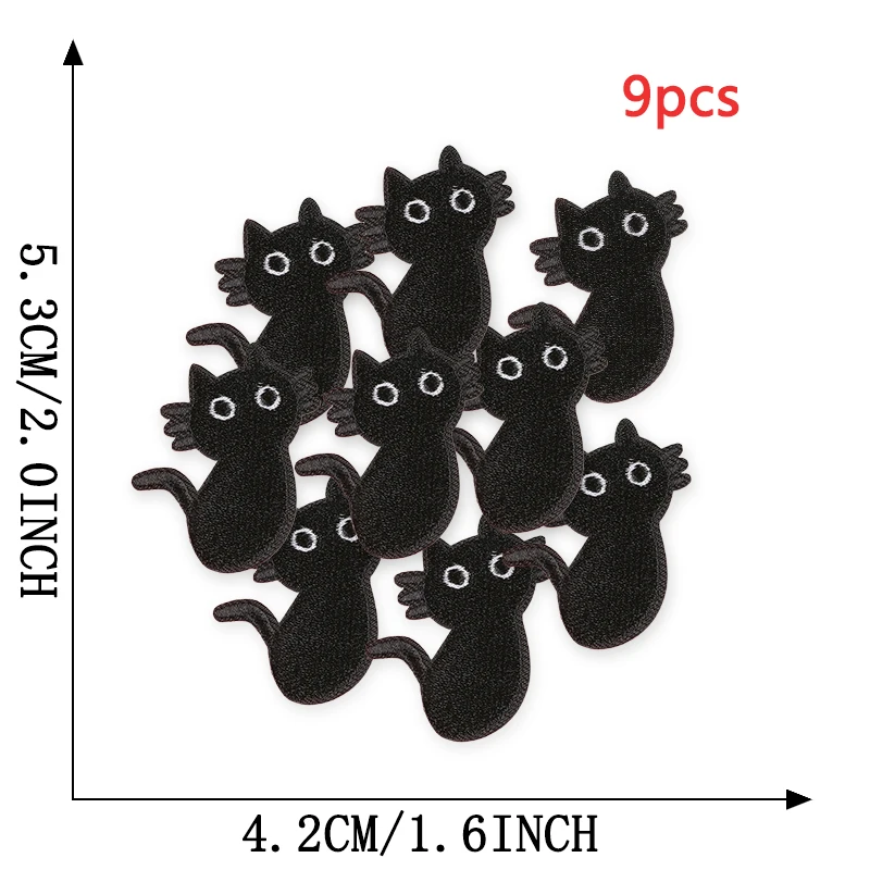 9 stücke Schwarze Katzen Nette Anime Eisen Auf Patches Für Kleidung Gestickte Lot Jacke Stoff Nähen Kinder Aufkleber Pack Diy parche Mochila – Detail 5