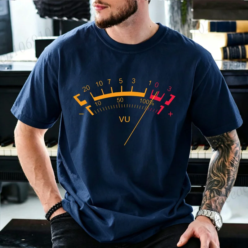 VU Volume Meter Graphic T-Shirt Men Rock DJ Recording Studio Engineer Tshirts Short Sleeve Tee Novelty Musician Casual Shirts