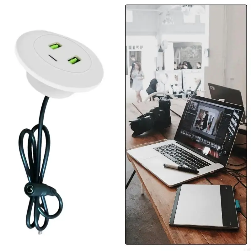 900F -Runde USB -Hubs mit 2 USB -Anschlusstyp -C -Ladegerät 12V Netzteil Europäische Stecker Langkabel tragbares Ladeadapter für