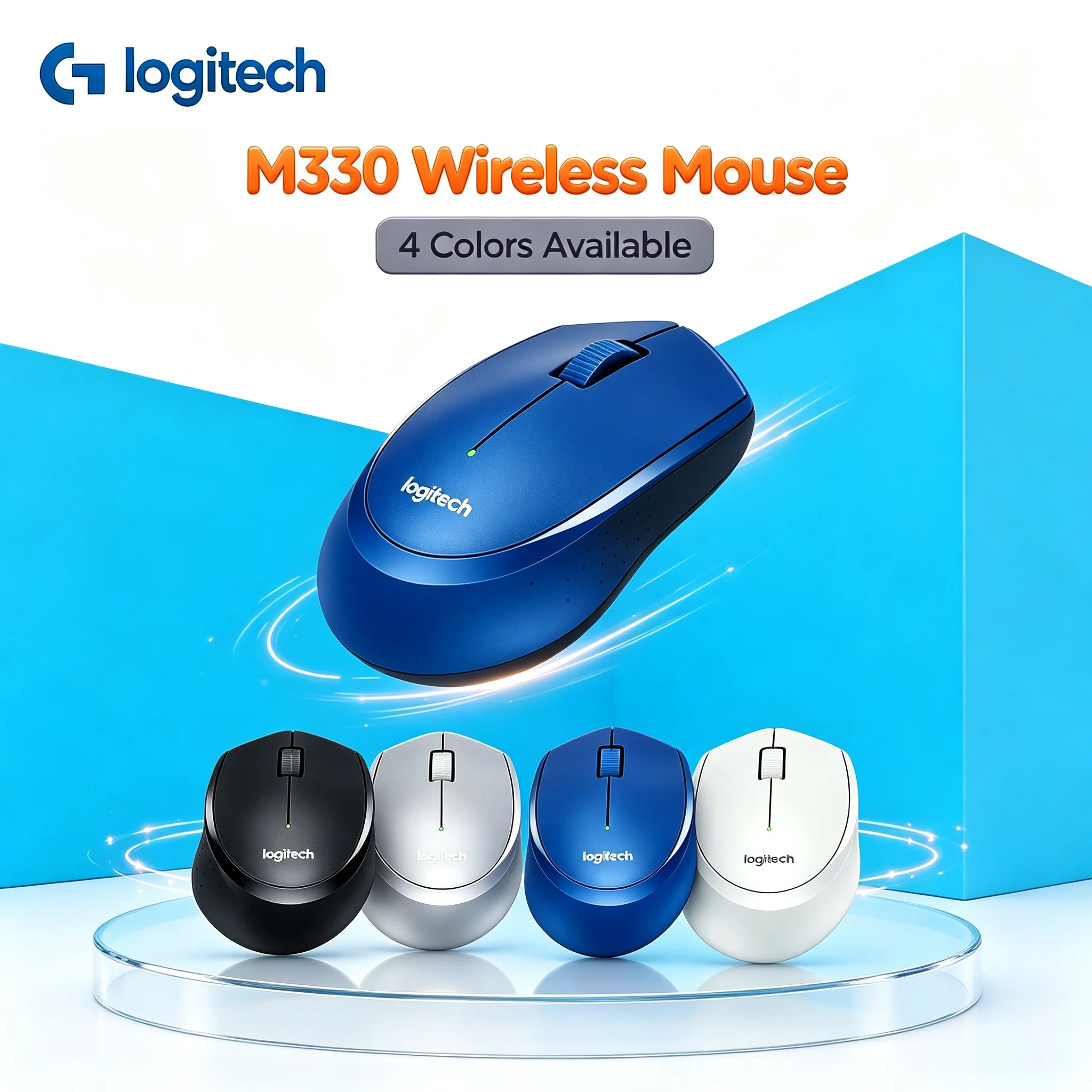 Ergonomic Mouse 2.4G Silent Click - เมาส์ไร้สาย Logitech M330 แบบเงียบ, ออกแบบตามหลักสรีรศาสตร์สำหรับมือขวา, เสียงคลิกเบา,