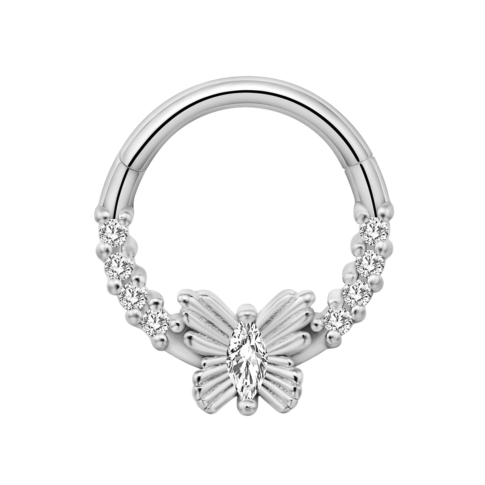 Stainless Steel Hinged Hoop Nose Rings with Butterfly Pattern