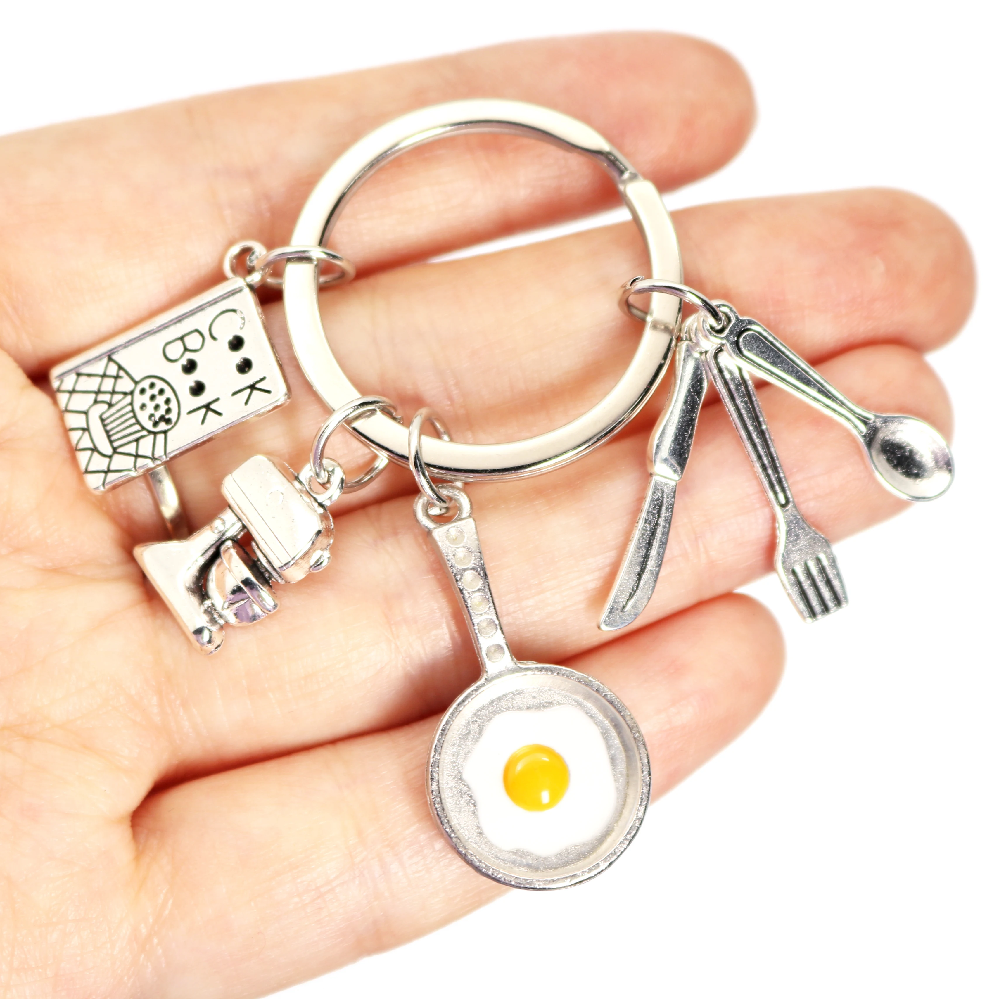 New Fashion Kitchen Home Cooking Key Ring Fried Egg Pan Cook Book Tableware Key Chain Small Charm Chef Bread Cake Maker Keychain