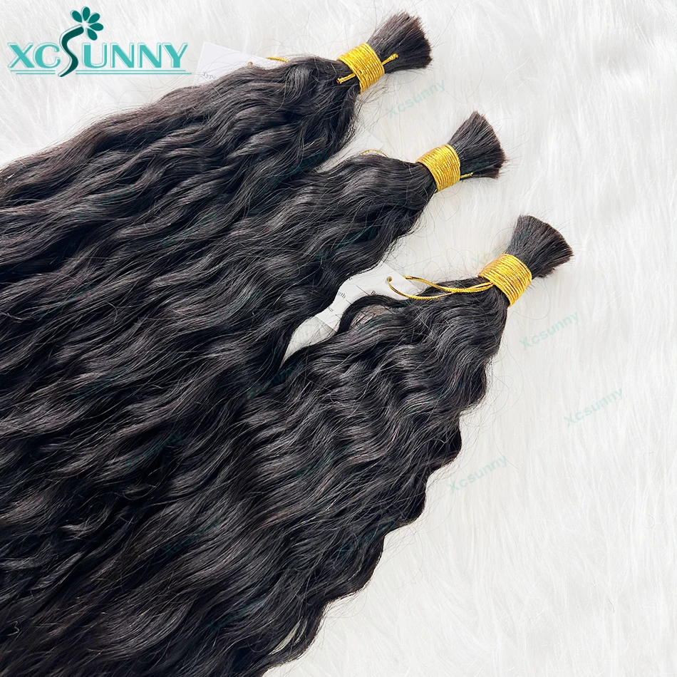 Bulk Human Hair For Braiding Wet And Wavy Braiding Human Hair Extensions Bundles Curly Bulk Hair For Boho Braids Double Drawn