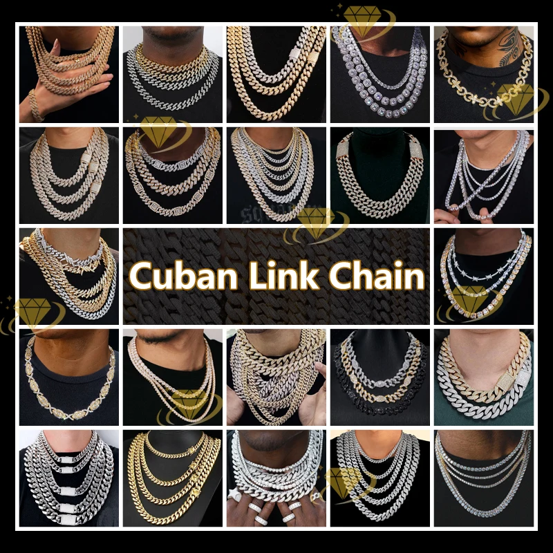 Única fileira baguette miami corrente cubana hip hop 20mm bling gelado vvs moissanite diamante das mulheres dos homens jóias pulseira colar