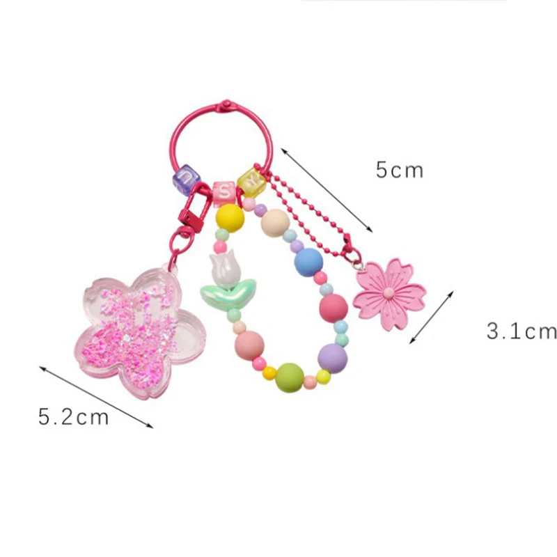 New Oil Flowing Sand Big Flower Keychain With Cute Colorful Sakura Accessories Pendant Women Earphone Case Bag Decoration