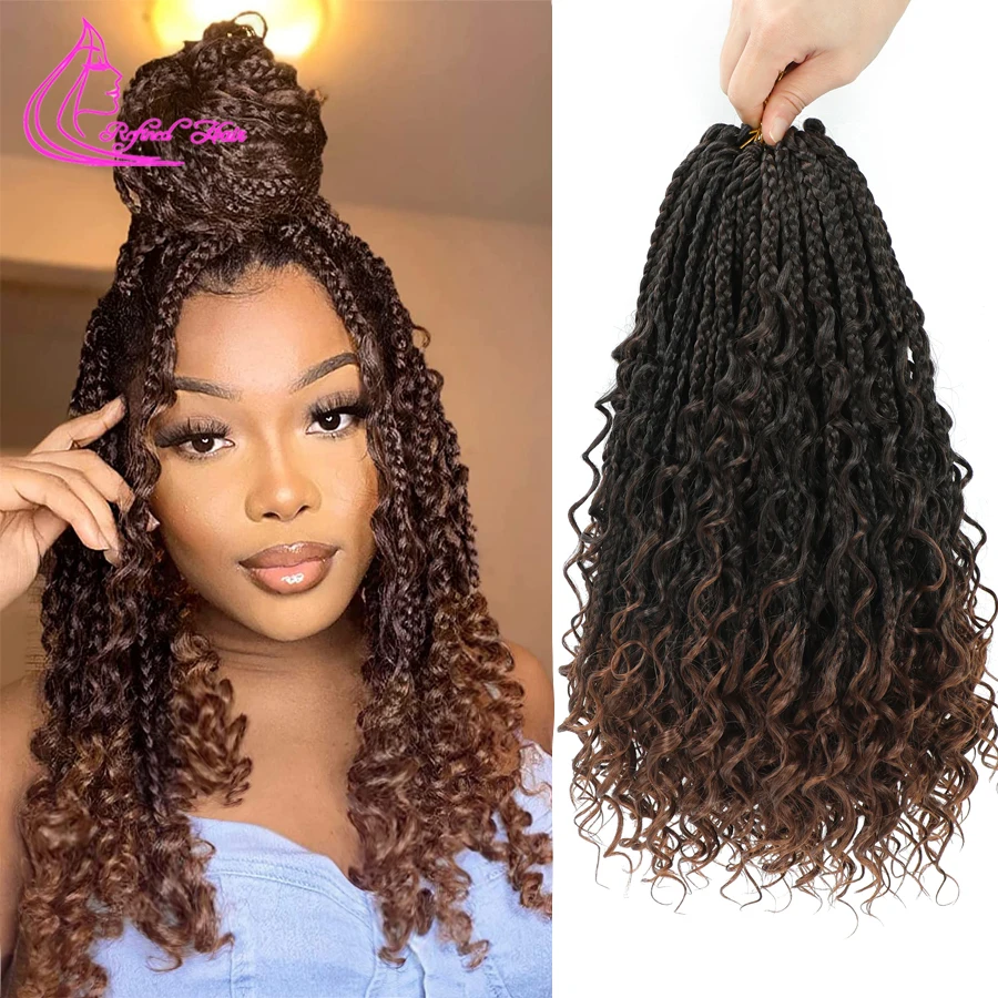 

Boho Box Braids Crochet Hair Bohomian Curly Ends Braid Synthetic Braiding Hair Extensions For Black Woman Girls 16 strands/pack