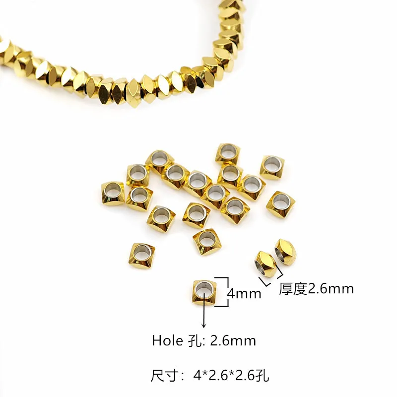 100pcs Stainless Steel Square Shape Spacer Beads DIY for Women Men Bracelet Necklace Making PVD Coating Gold Color