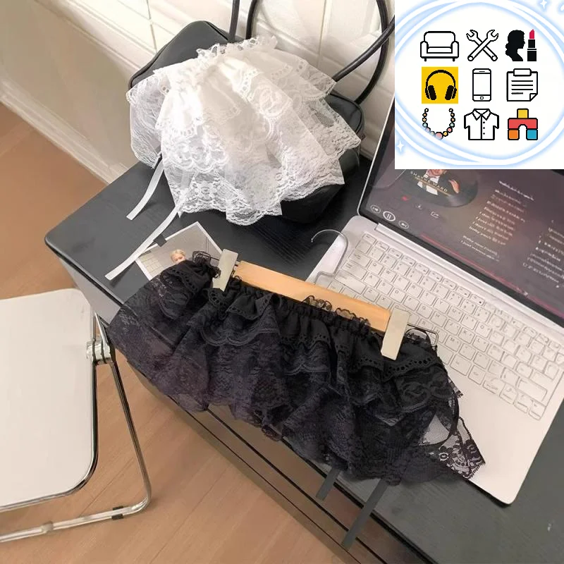 Fashion Lace Irregular Skirt Curtain White Flowers Lace Mesh Halfbody Skirt Women Summer Bottoms Jeans Decorative Hemline