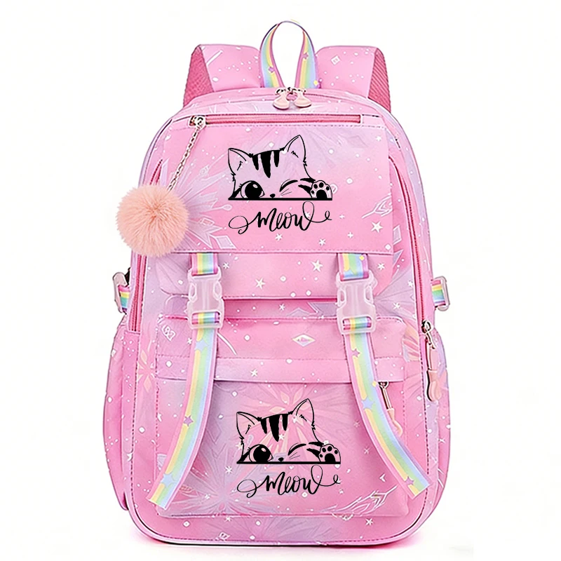 

Cat Anime Girl School Bag Backpack Back Pack for Teenager Women Children Female Pink Schoolbag Primary High Bagpack Class Teens