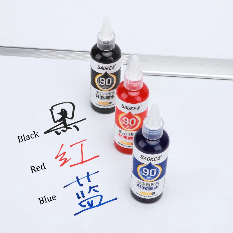 1 коробка, 90 мл, сменные жидкости для маркеров для досок, красные, синие, черные цвета, совместимые со всеми стираемыми маркерами для досок