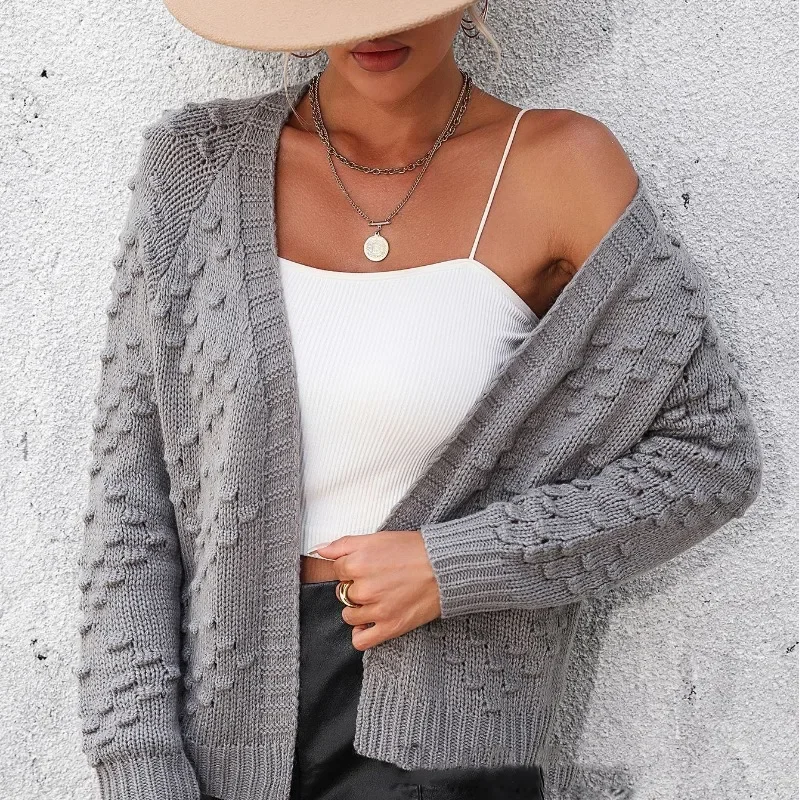 Autumn and Winter Women\'s Round Neck Patchwork Hollow Out Loose Solid Cardigan Fashion Casual Elegant Commuter Long Sleeve Tops