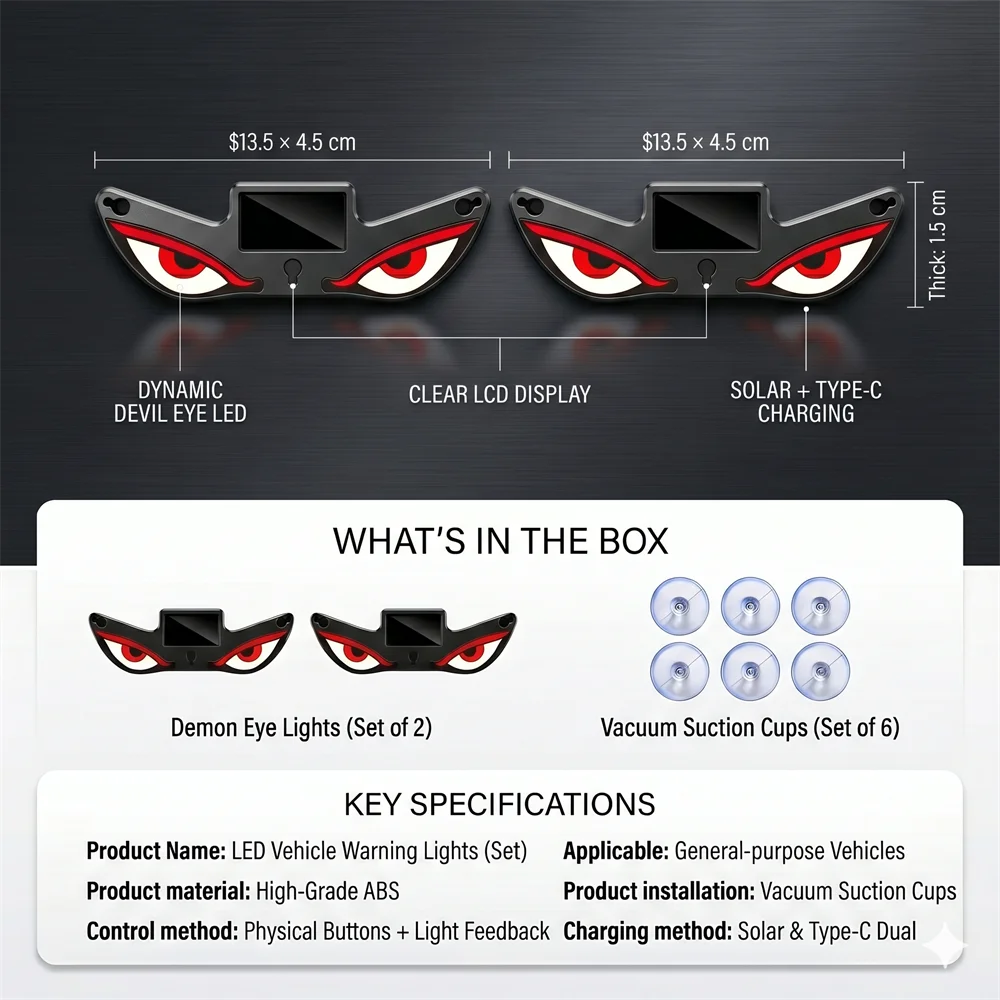 2Pcs Solar Car Eyes Light LED Window Decoration Flashing Demon Eye Truck Demon Eye Dynamic Devil Eyes For LED Car