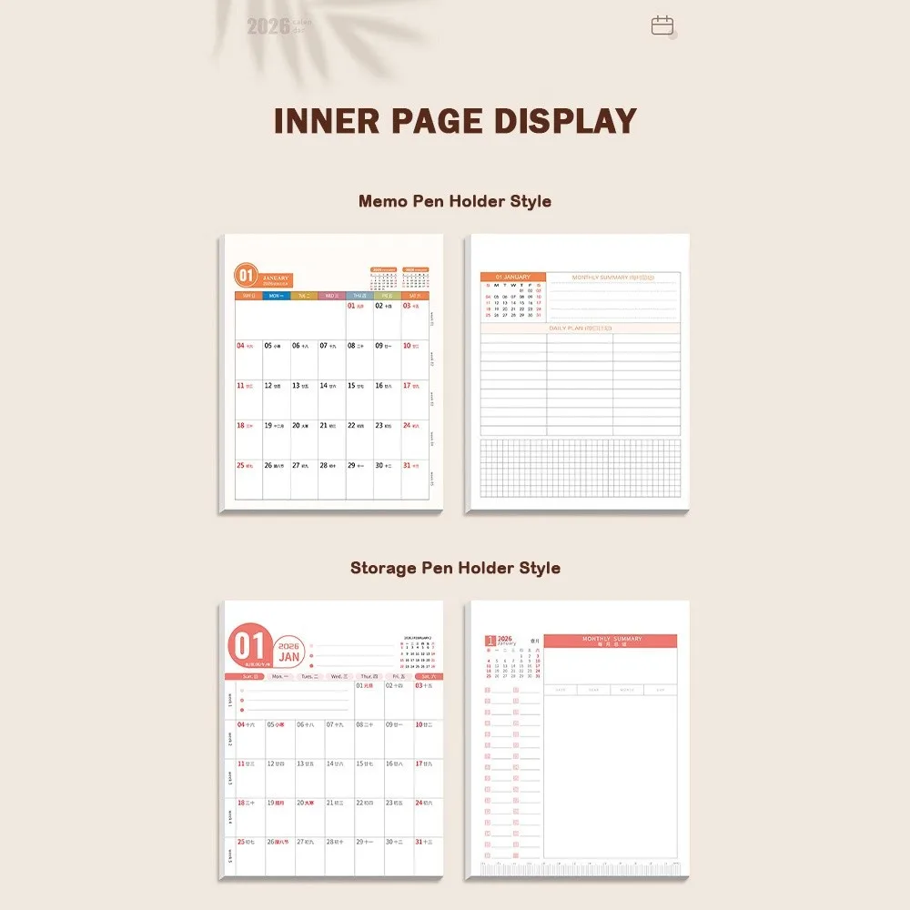 

Year of The Horse 2026 Desk Calendar with Pen Holder Gift Box Ornamental Student Stationery Wooden Desktop Ornament