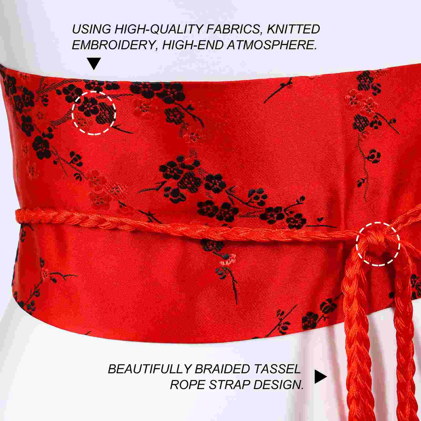 Kimono Girdle Belt Ethnic Waist Wristband for Women Fabric Clothes Accessory Bride Tassel Waistband