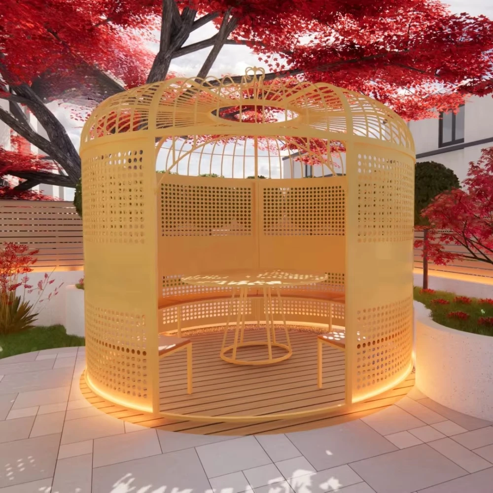Vintage European four-sided birdcage metal pavilion outdoor courtyard backyard deck arbor divider