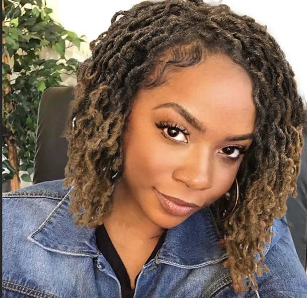 Short Nu Locs Dreadlock Synthetic Wig Ombre Blonde Color Side Part Twist Crochet Braiding Hair Wigs For Black Women Daily Party