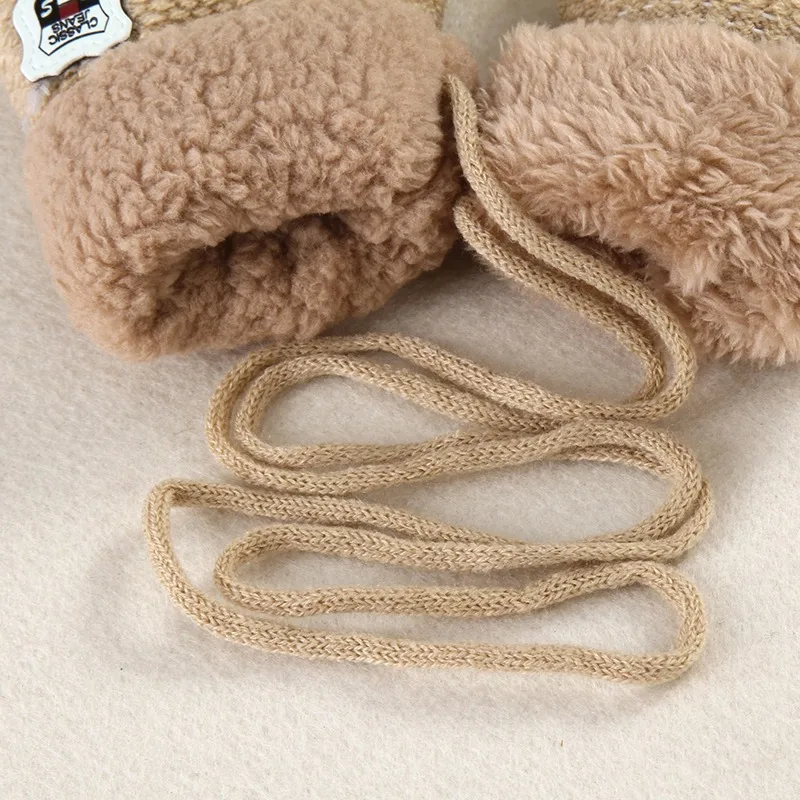 Children Knitted Gloves Winter Thick Warm Cashmere Kids Kindergarten Solid Color Full Finger Gloves Mitten For 1-3 Years