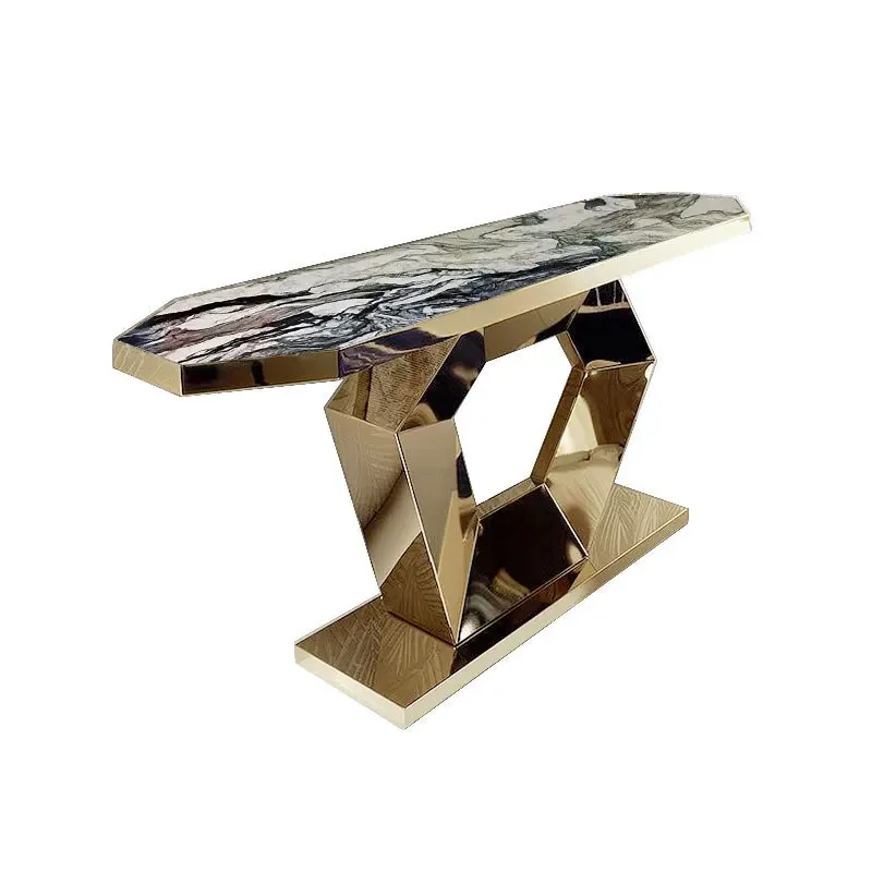 

Light luxury marble stainless steel hexagonal entrance platform aisle against the wall entrance table corridor table sofa
