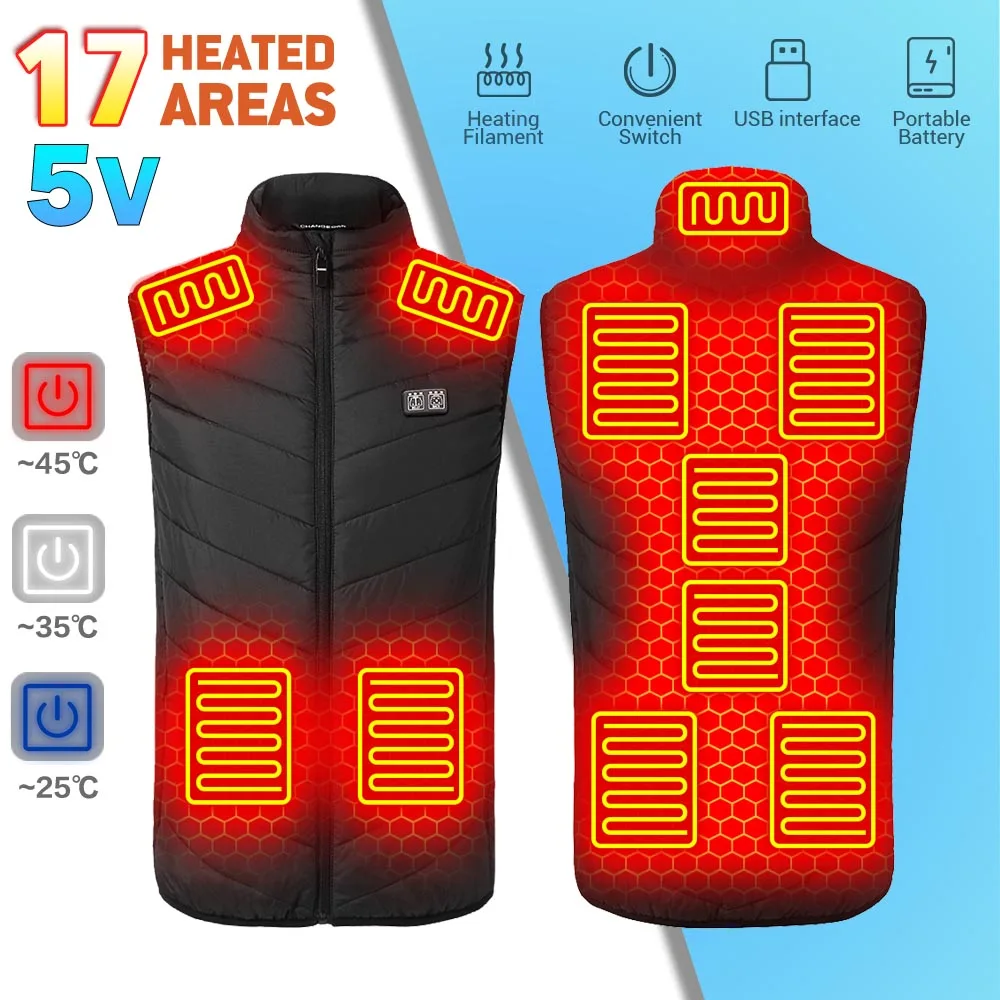 

Thermal Clothing Hunting Vest Winter Heating Jacket Blac17 Places Heated Vest Men Women Usb Heated Jacket Heating Vest