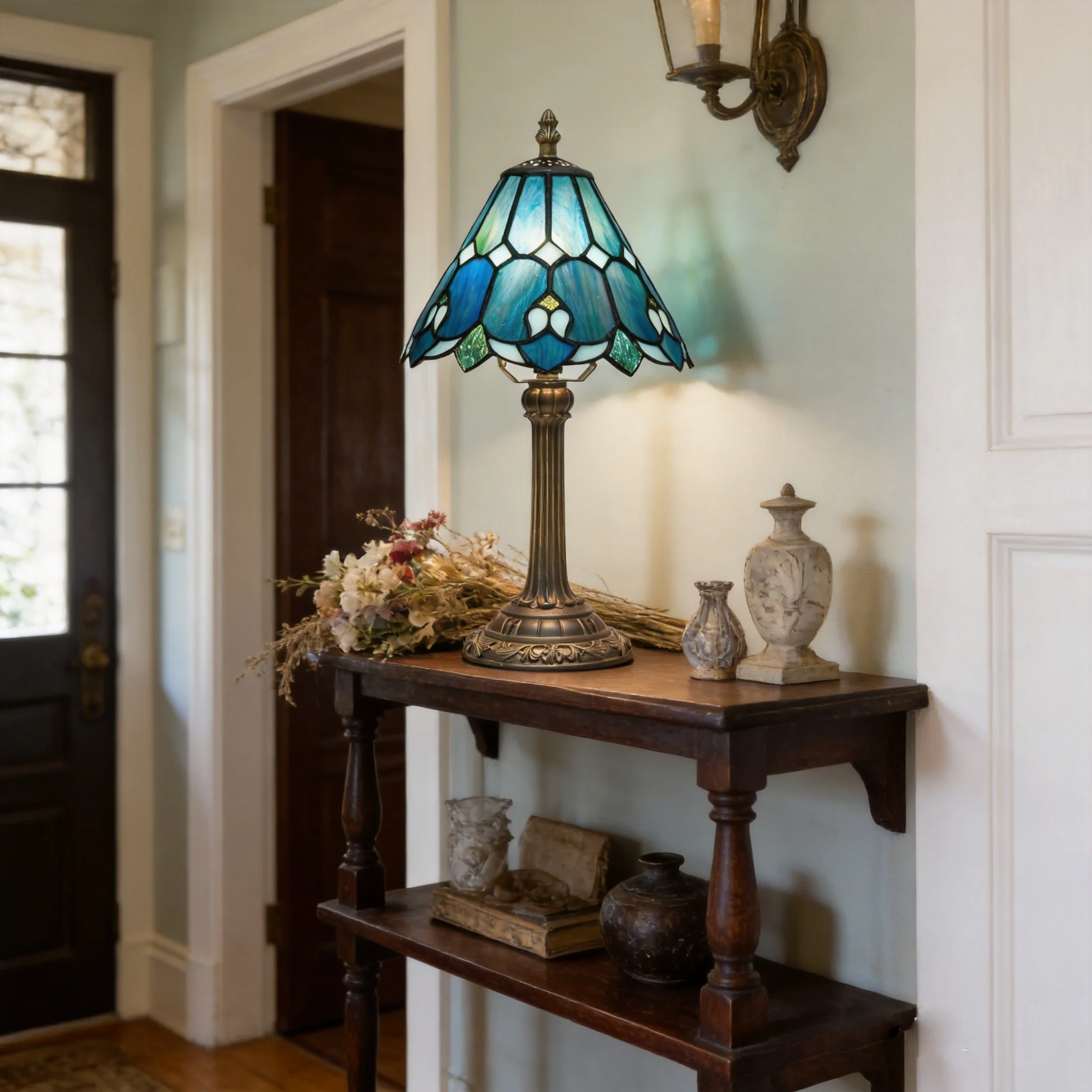 Tiffany Bedside Table Lamp,Elegance Stained Glass Desk Lamp for Bedroom Dorm Living Kitchen, Aesthetic Cute Home Decor Gift