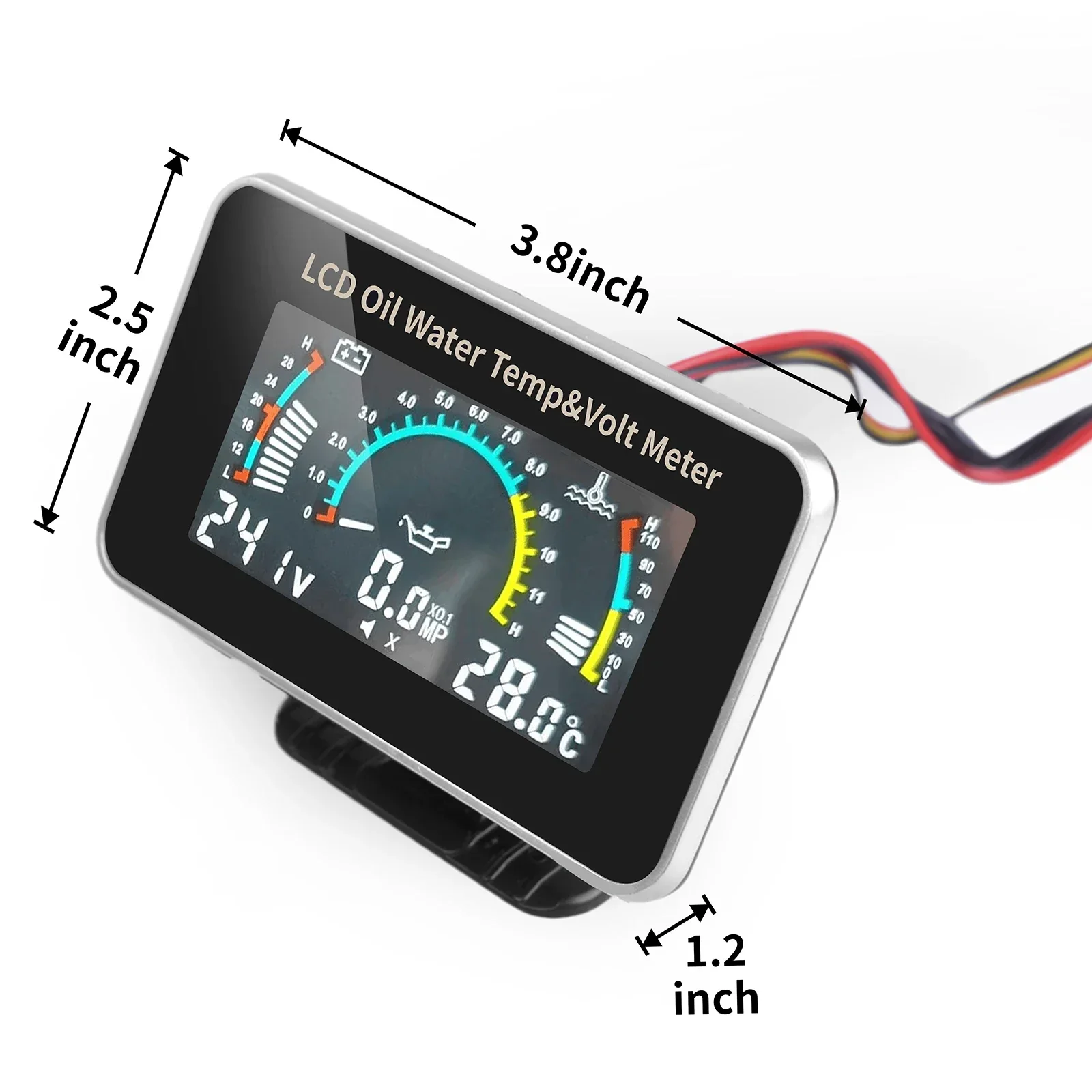 3 In 1 LCD Car Digital Oil Pressure Gauge Voltmeter Water Temp Meter 1/8 NPT Oil Pressure Sensor + Water Temperature Sensor 10mm