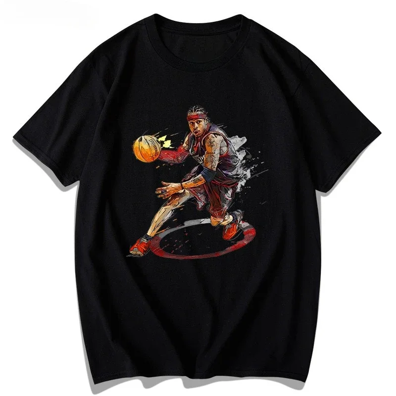 Nueva camiseta Iverson de manga corta de algodón para hombre, estilo pintado a mano, Jersey estampado transpirable, ropa deportiva de baloncesto