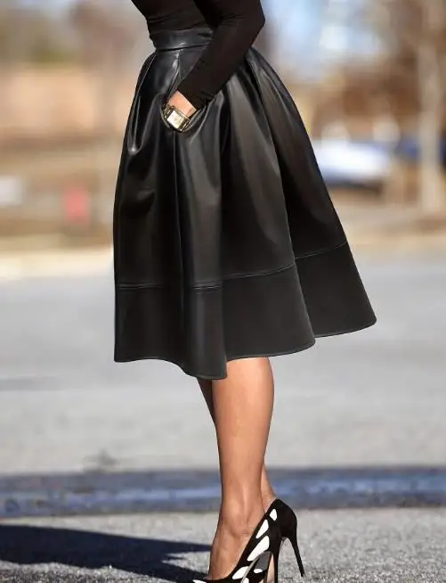 2026 New Fashion Casual Hepburn Half Skirt High-End Style Sexy A-List Thickened Autumn Winter Warm Plush Pu Leather Half Skirt