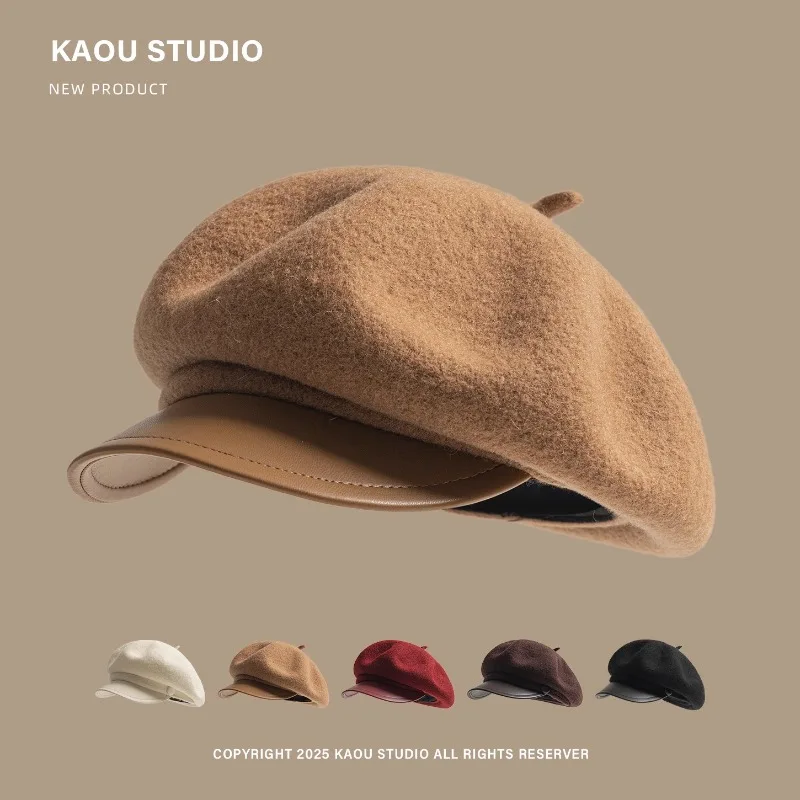 

Высококачественные шерстяные береты в британском стиле для женщин, осенне-зимняя теплая универсальная шляпа газетчика для путешествий, маленькая литературная шляпа газетчика