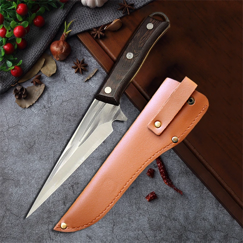 Stainless Steel Kitchen Boning Knife Cleaver Butcher Knife Cooking Utility Knife Outdoors Barbecue Fishing Cutter with Sheath