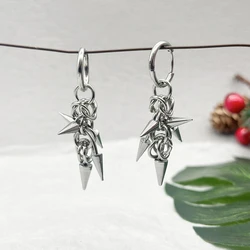 Punk Stainless Steel Hoops Spike Body Piercing Dangle Chainmail Earrings for Women Handmade Grunge Emo Spiky Rivet Earrings