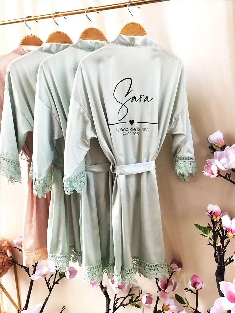 Hermana De La Novia Robes Personalizzato Madre De La Novia Kimono Personalizzato Seta Damigella D'onore Abito da Sposa Estate Vestaglie in Raso