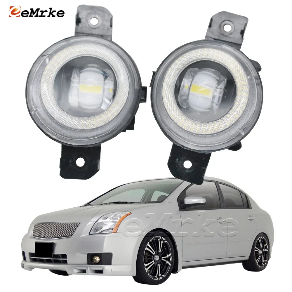 

LED Angel Eye Car PTF w/ Lens Fog Light Assembly Daytime Running Lights for Nissan Sentra B16 2007 2008 2009 Left + Right Side