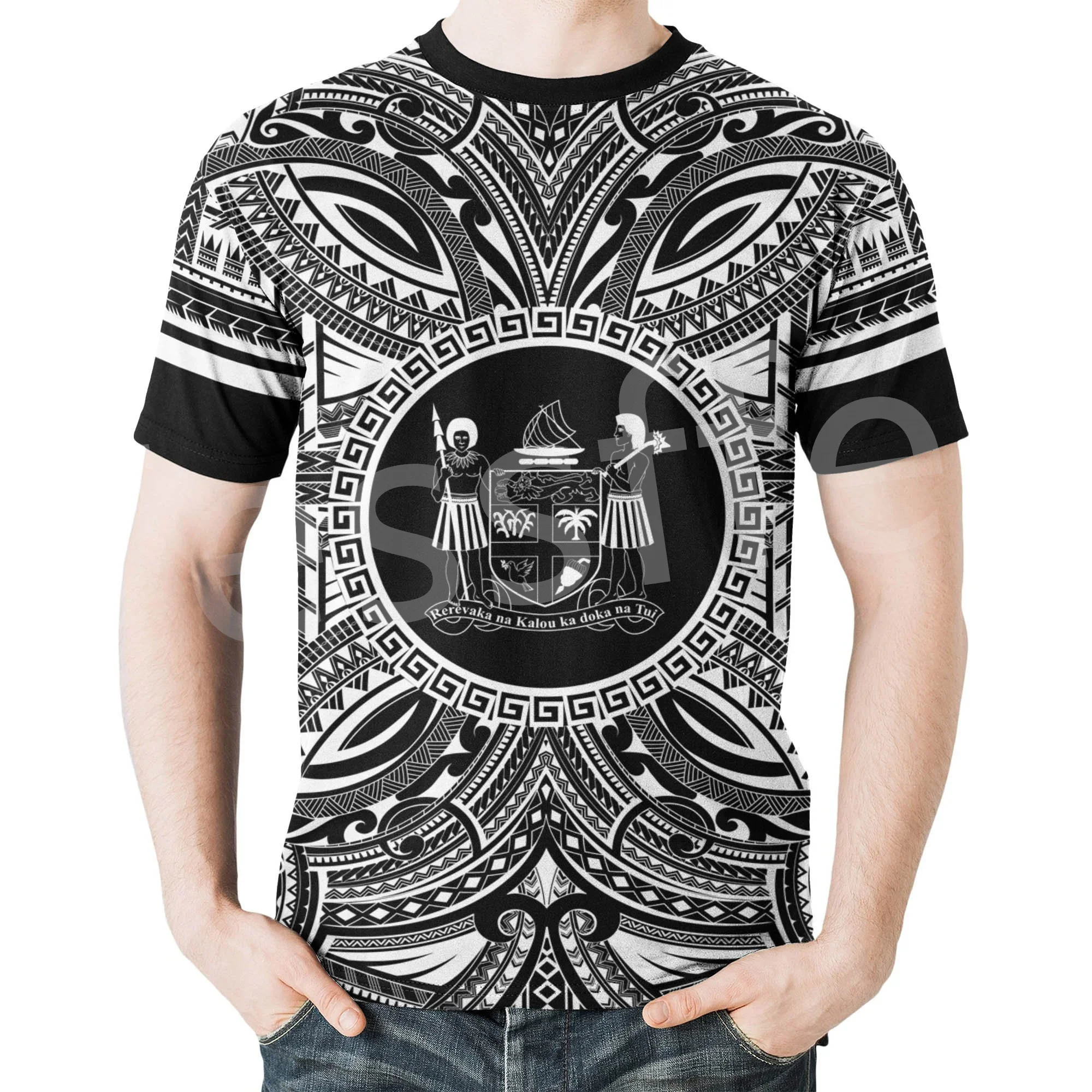 Camiseta de manga corta con cuello redondo para hombre y mujer, Top con estampado 3D de la bandera de tortuga de la tribu polinesiana, Rugby de