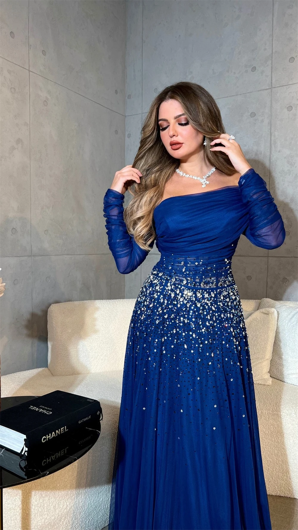 Vestido de fiesta imperio personalizado de alta calidad con lentejuelas y hombros descubiertos, largo hasta el suelo, vestidos de noche formales