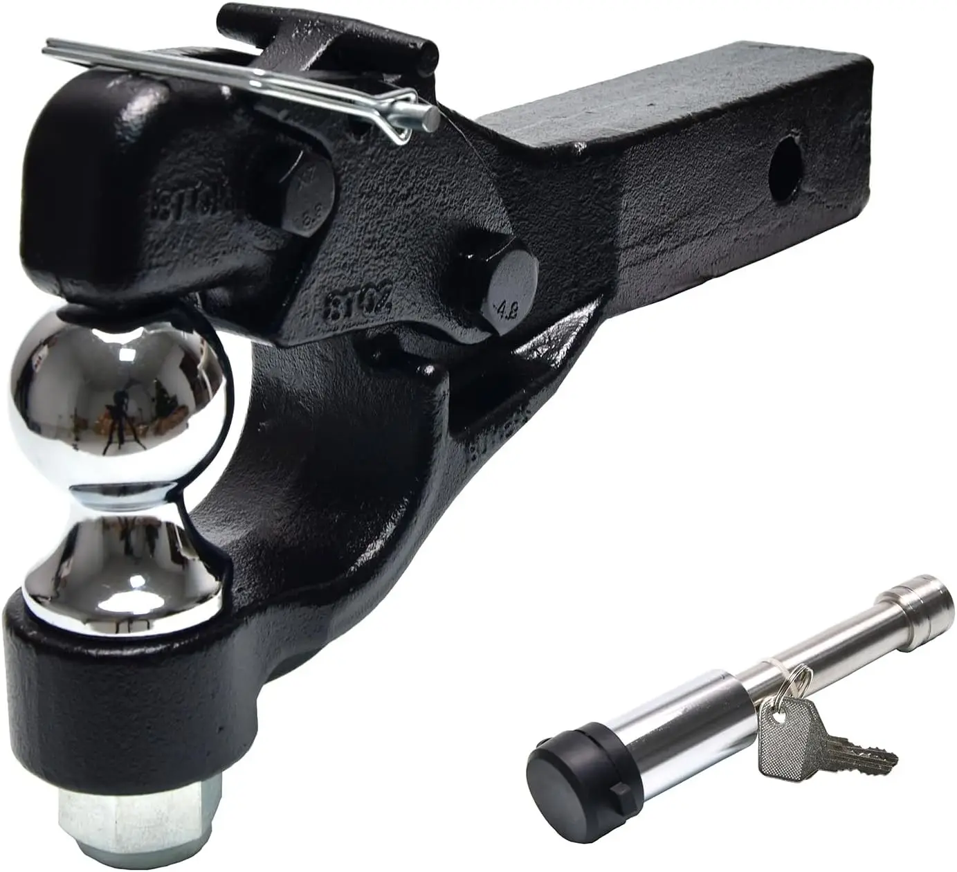 Heavy-Duty Pintle Hitch with 2-Inch Ball, Stainless Steel Locks for 2-Inch Receiver, 16,000 lbs Capacity