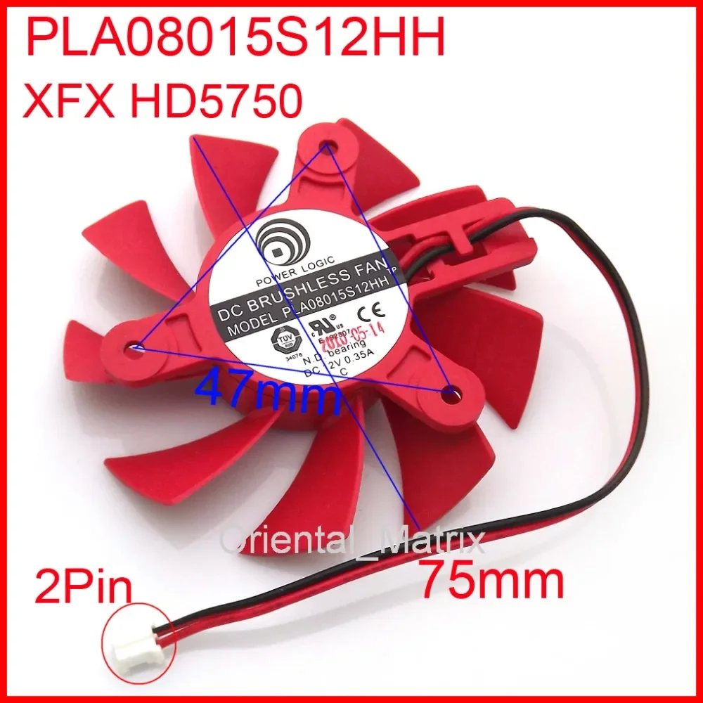 Free Shipping PLA08015S12HH 12V 0.35A 75mm 47x47x47mm For XFX HD5750 Graphics Card Cooling Fan 2Wire 2Pin