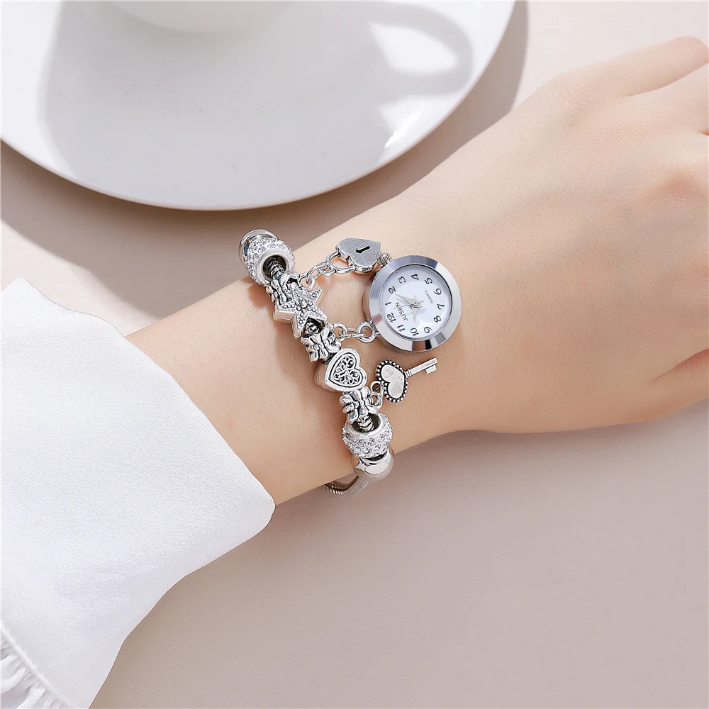 Fashion personality beads bracelet Love Key Pendant Women\'s bracelet watch