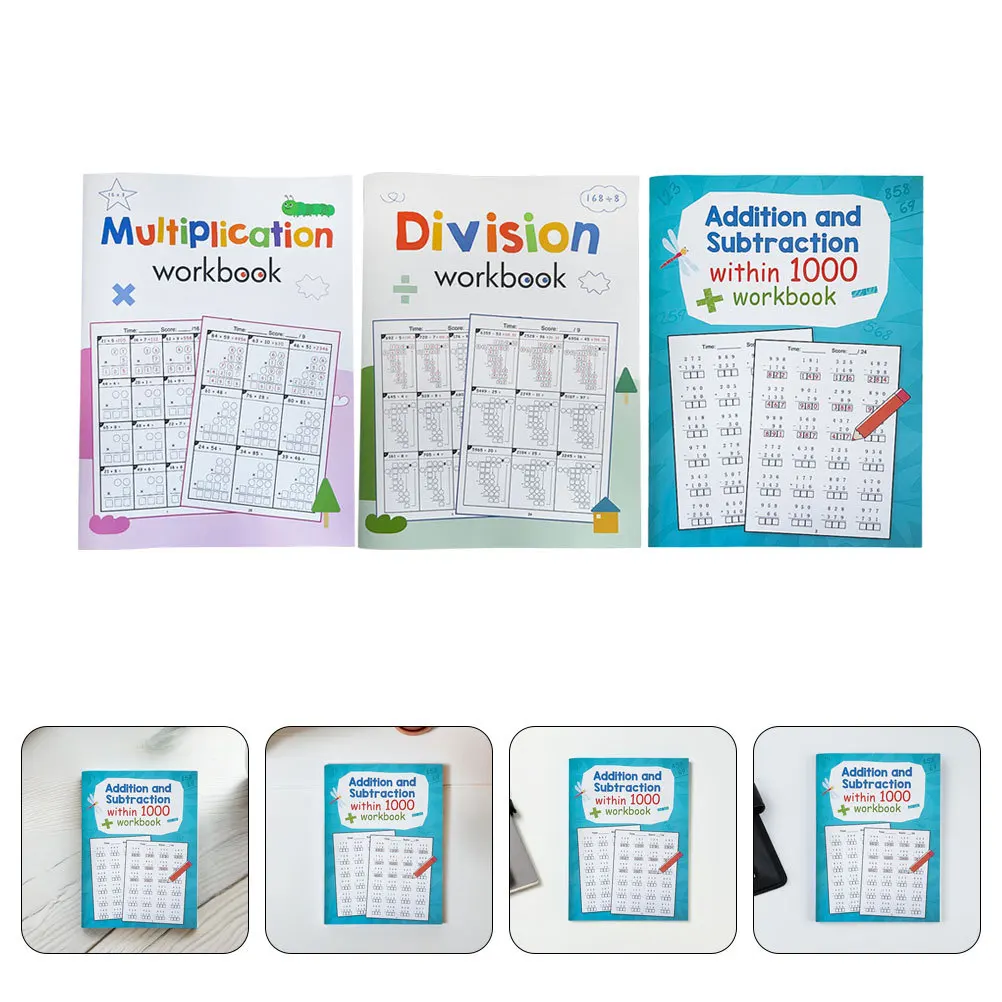 

3Pcs Kids Math Practice Workbook Multiplication Division Repetition Drills Structured Exercises for Daily Learning At Home