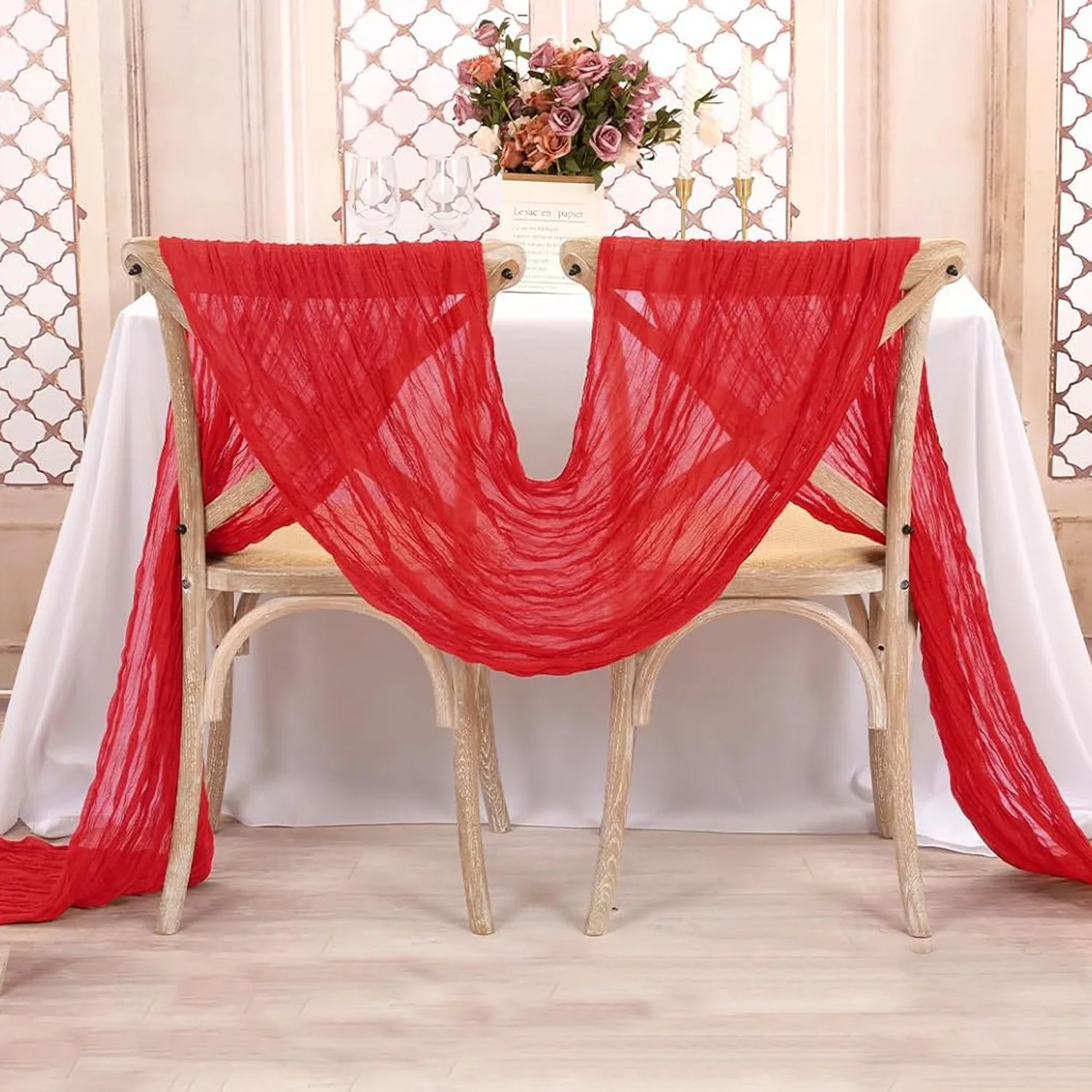 uto de boda de gasa para camino de mesa rojo, mantel rústico bohemio de estilo rústico, mesa de comedor, fiesta, banquetes, decoración navideña