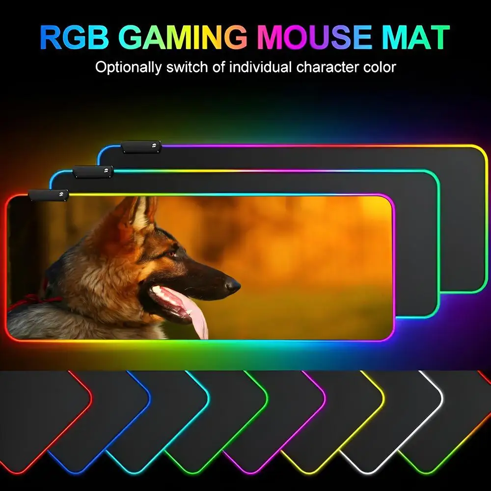 

G-German S-Shepherd Dog Mouse Pad Mousepad Rgb Mouse Pad Gaming Backlight Pc Accessories Gamer Keyboard Backlit 600x300mm Mat D