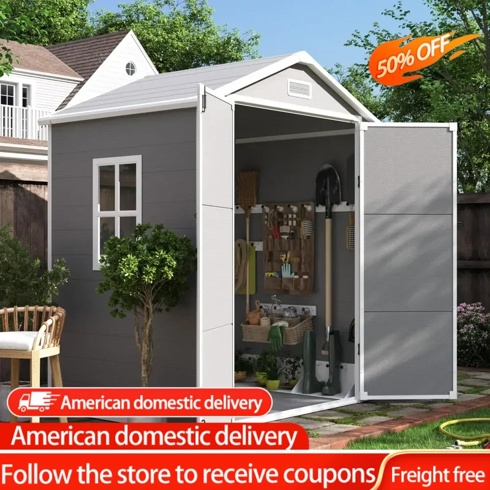 

Outdoor Resin Storage Shed 6x4.5 FT, Plastic Garden Shed for Bike, Garbage Can, Tool, Patio, Lawn, Grey & White