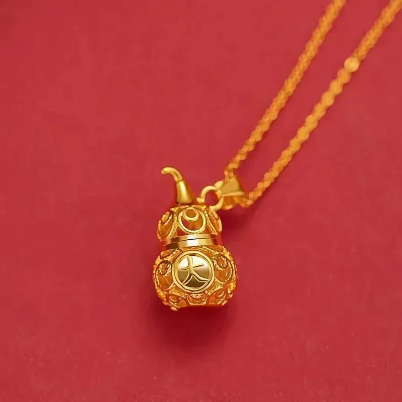 

Real Gold 24K Yellow Gold Folu Daji Hollow Auspicious Gourd Pendant Women for Girlfriend Birthday Gift