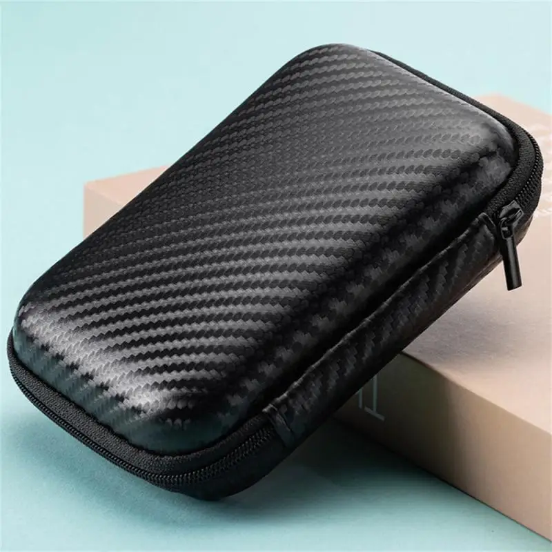 Mini Portable EVA Storage Bag Carbon Fiber Look Pouch Carrying Bag Zipper Case For Earphone/Phone/Charging Cable Ect Accessories