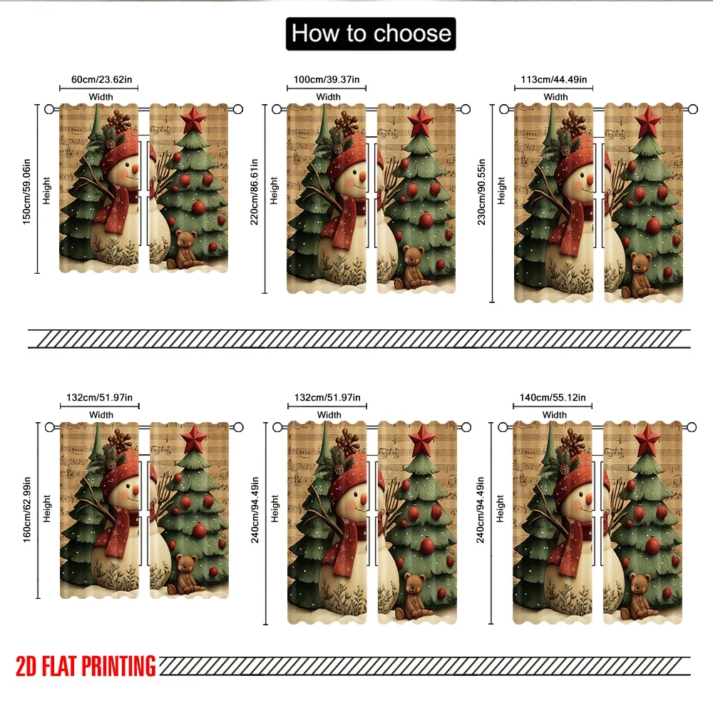2 قطعة 2D الطباعة المسطحة عيد ميلاد سعيد الستائر عيد الميلاد ثلج مع الأشجار الرقمية المطبوعة البوليستر الستائر احتفالي جدار ديكور #3
