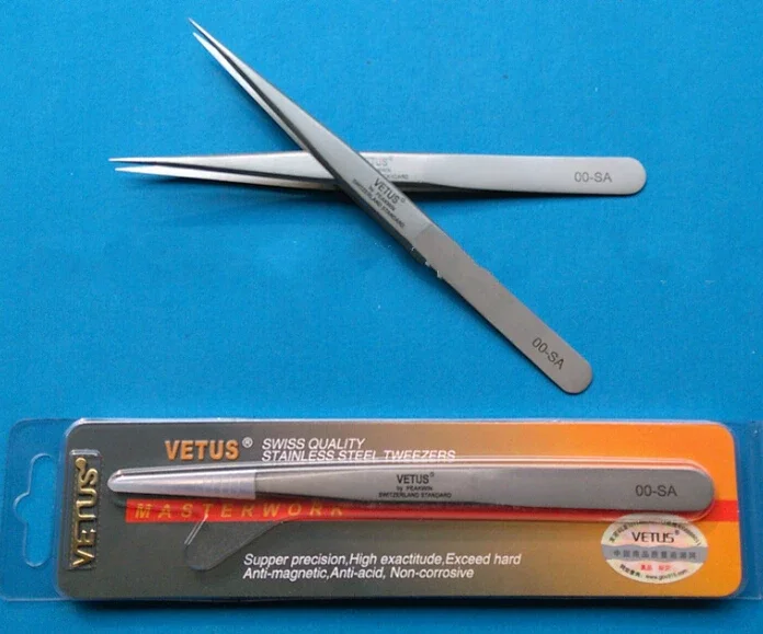 100% VETUS Original Stainless Steel Anti-static Eyelash Tweezers Super Fine Tip High Precision Tweezers Makeup Tool