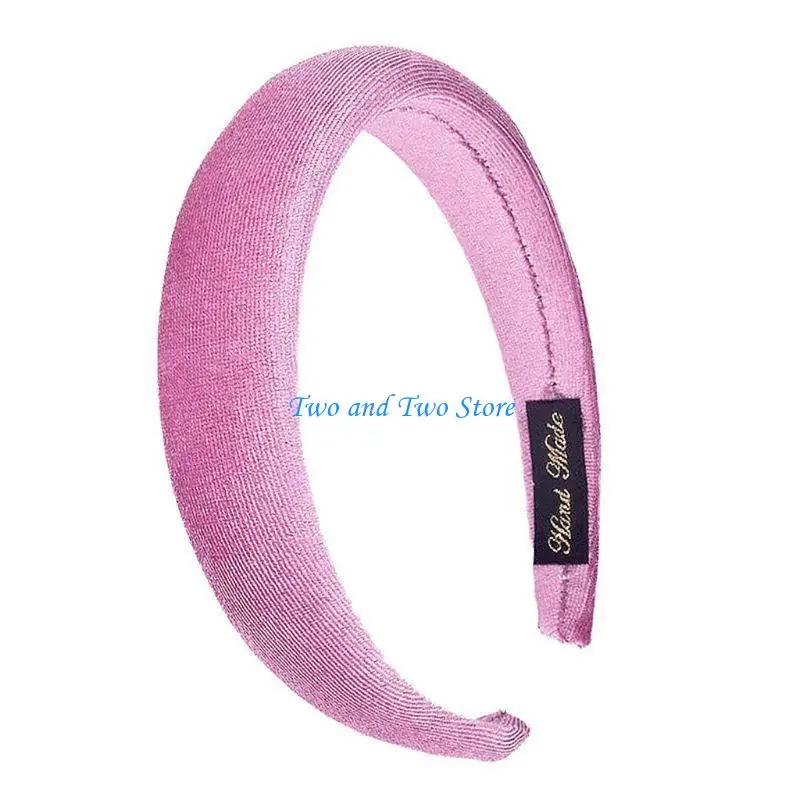 

HX6F Women Girls Cloth Wrapped Headband Thick Sponge Padded Bandana Candy Color Winter Geometric Hair Hoop Wash Face